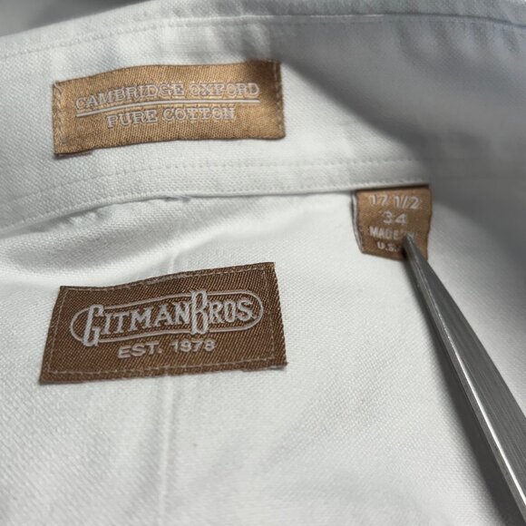 Gitman Bros. White Button Down Oxford Shirt 100% Cotton Mens Size 17.5 / 34 - Picture 9 of 10